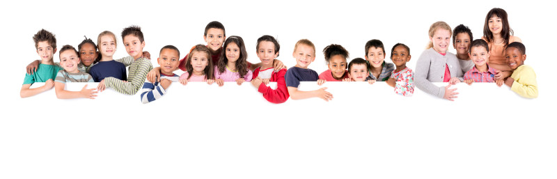 41102077 - group of children with a white board isolated in white